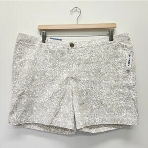 Old Navy Everyday Chino Shorts Womens Plus 16 White Beige Floral Cotton Casual